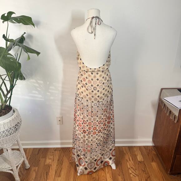 Glam Dress Women L Cream Geometric Halter 100% Silk Scarf Maxi Vintage Y2K Party - Picture 2 of 10